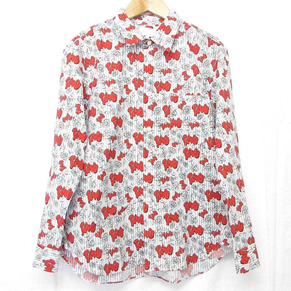 美品 23SS tao COMME des GARCONS タオ コムデギャルソン SHUN SUDOコラボ プリント シャツブラウス TK-B019 M ライトブルー ホワイト レディース 古着 中古 USED 美品 23SS tao COMME des GARCONS タオ コムデギャルソン SHUN SUDO