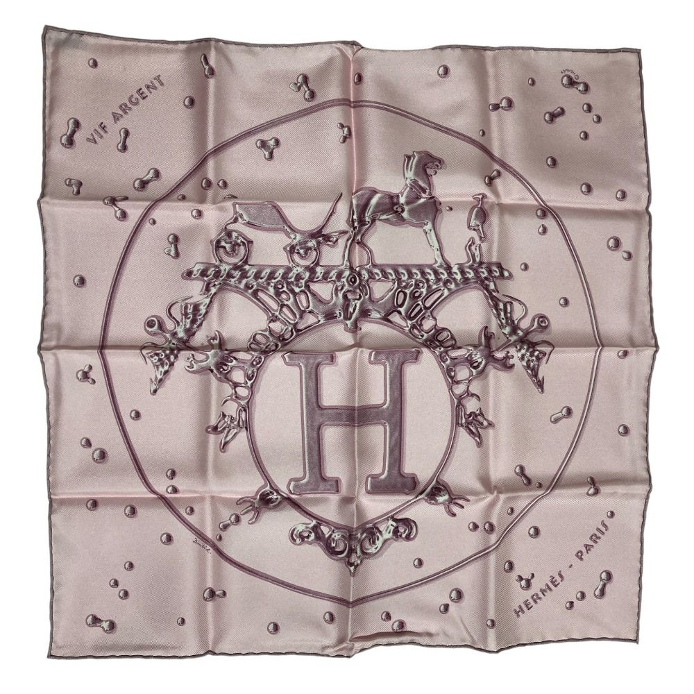 美品 HERMES エルメス プチカレ カレ45 Vif argent 銀の雫 シルク 