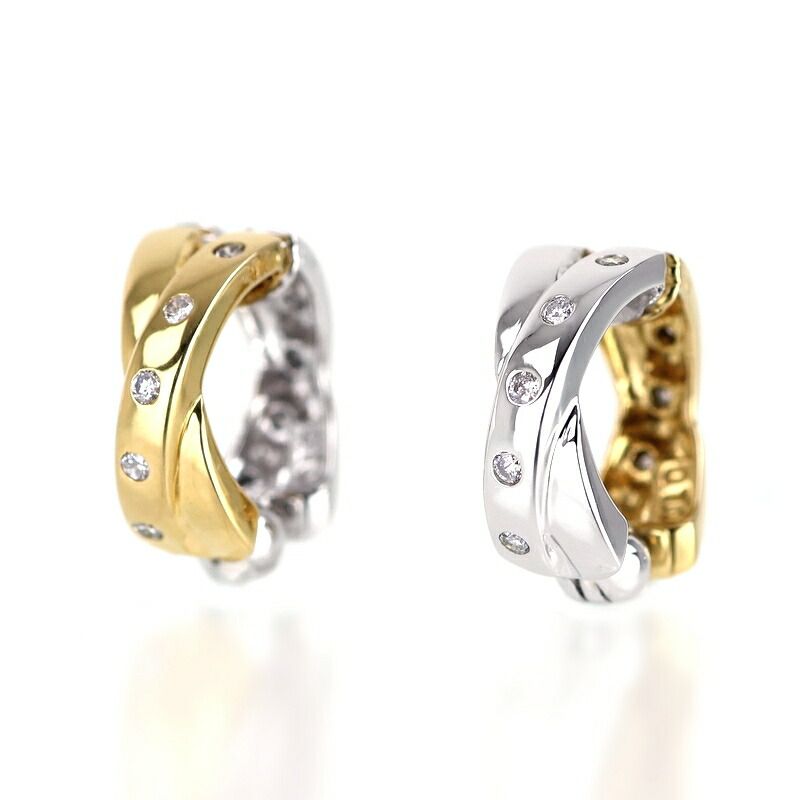 Ear Cuff Ear Clips Reversible K18YG x K14WG Cross Design X Diamonds 0.10ct Each Combination Color Ear Accessory for Both Ears Act One
