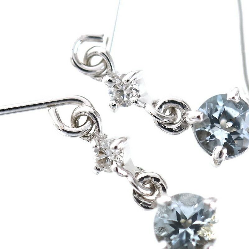 4℃ ピアス アクアマリン ダイヤモンド 14k 14金 ホワイトゴールド 