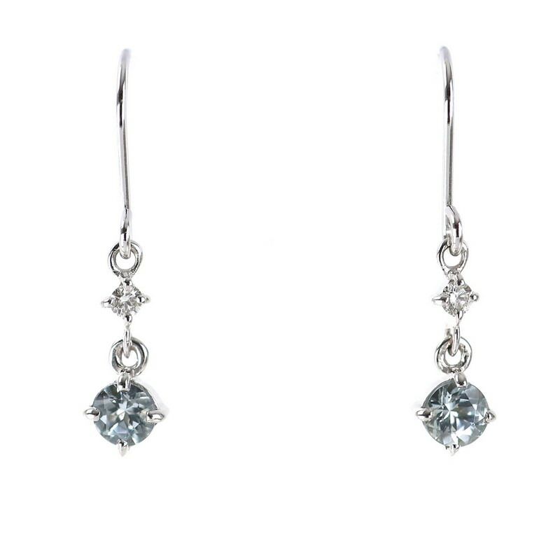 4℃ ピアス アクアマリン ダイヤモンド 14k 14金 ホワイトゴールド