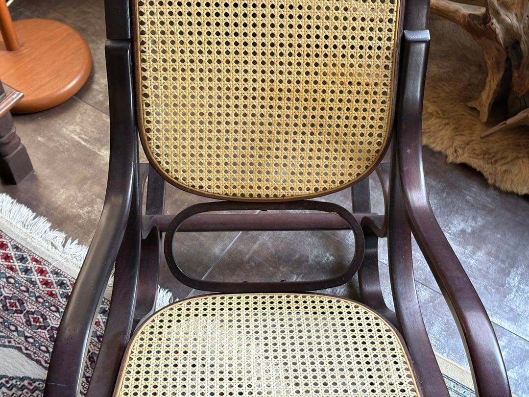 希少 ラタン ロッキングチェア 背もたれ カゴメ編み ヴィンテージ SG