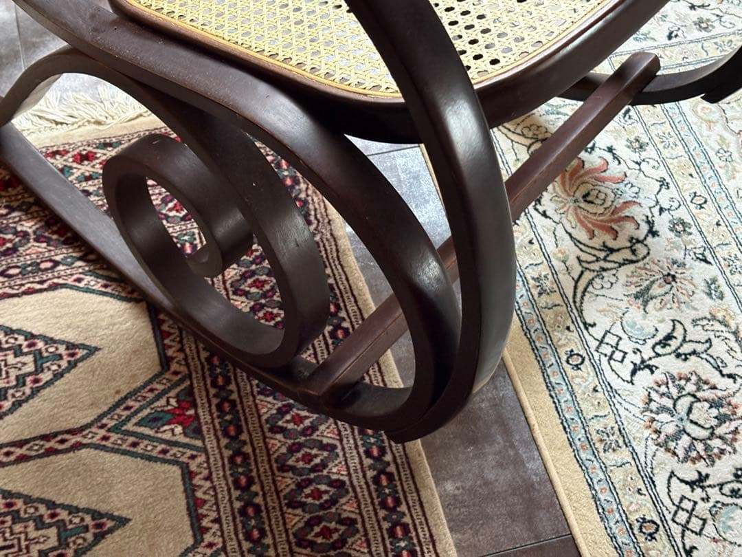 希少 ラタン ロッキングチェア 背もたれ カゴメ編み ヴィンテージ SG