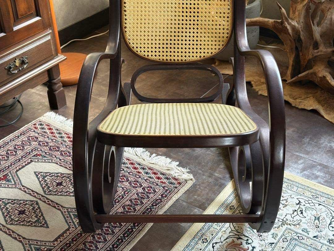 希少 ラタン ロッキングチェア 背もたれ カゴメ編み ヴィンテージ SG