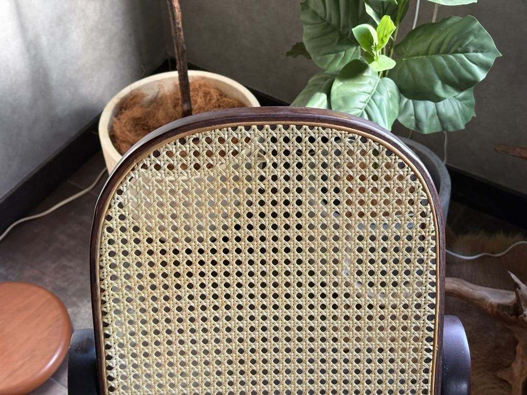 希少 ラタン ロッキングチェア 背もたれ カゴメ編み ヴィンテージ SG