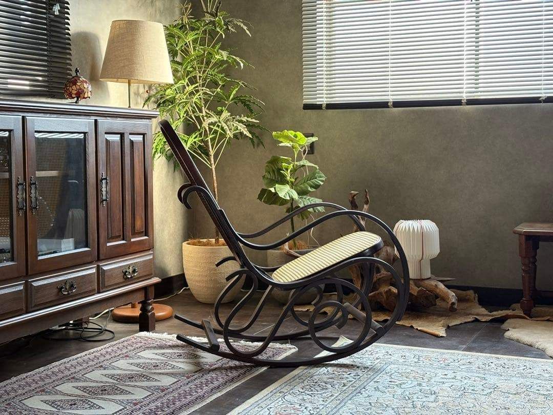 希少 ラタン ロッキングチェア 背もたれ カゴメ編み ヴィンテージ SG