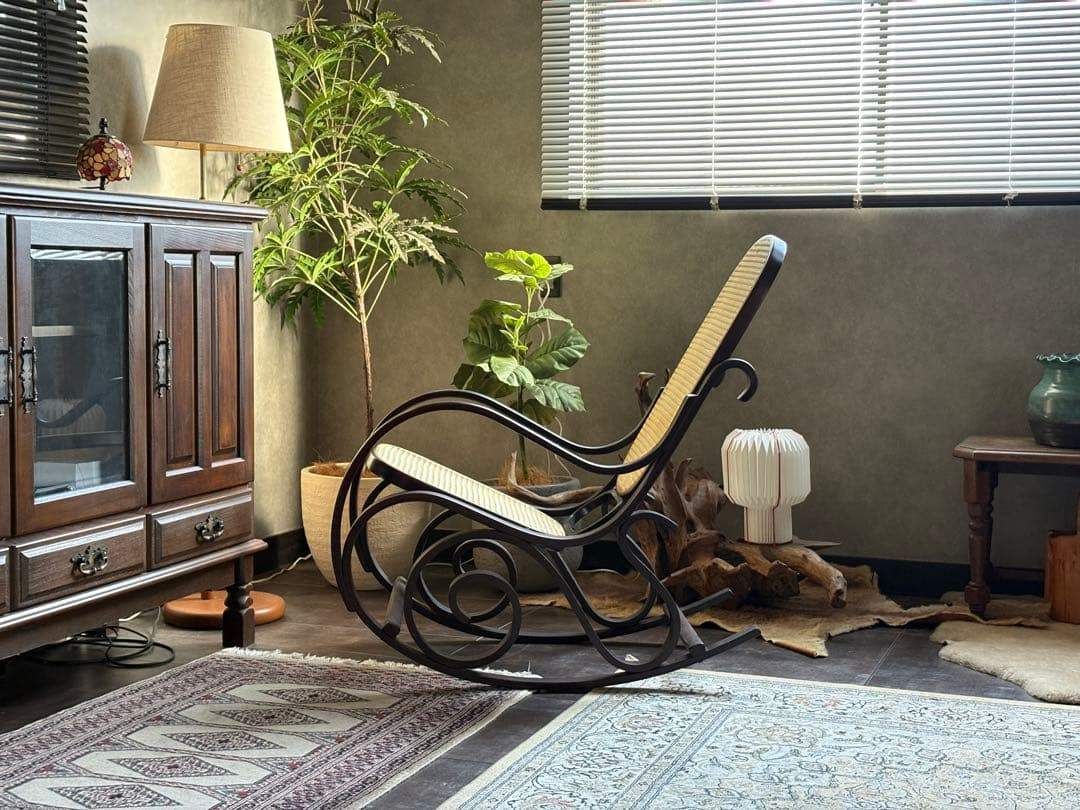 希少 ラタン ロッキングチェア 背もたれ カゴメ編み ヴィンテージ SG