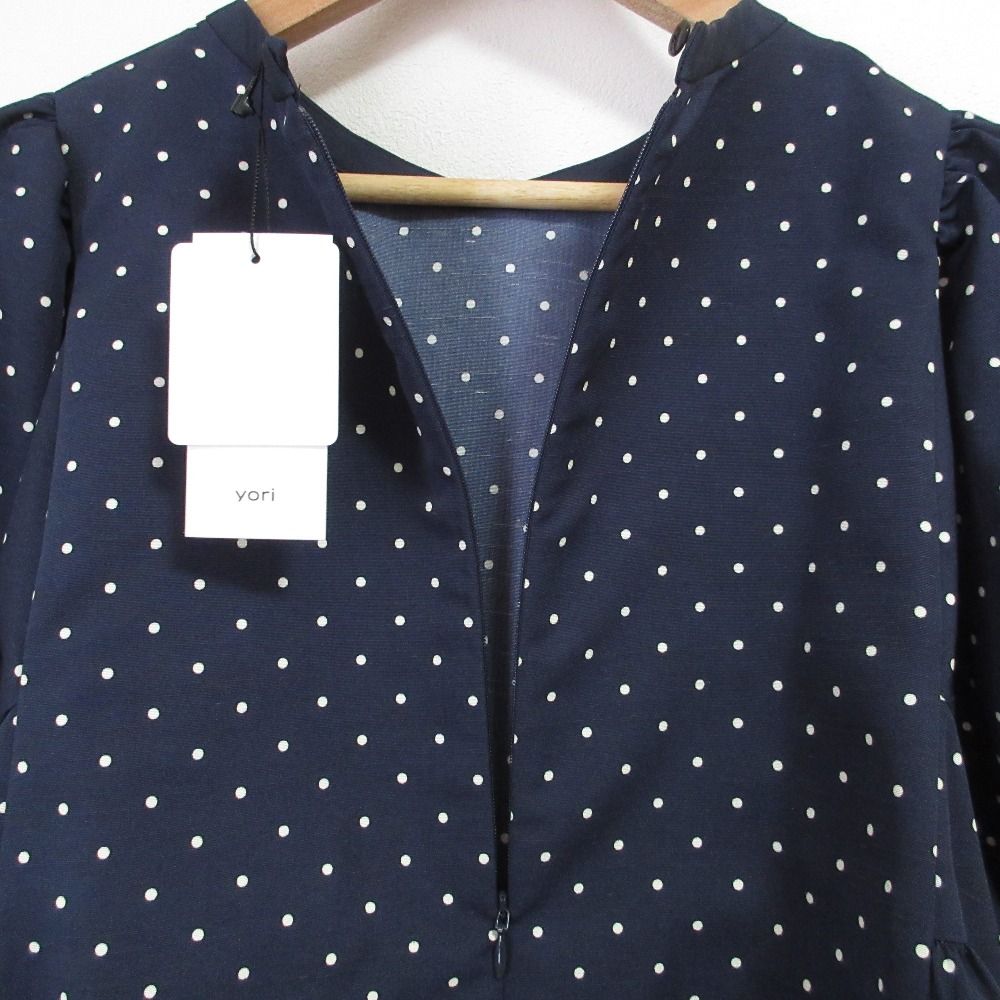 未使用 24AW yori ヨリ ドットサイドギャザーブラウス シャツ 38サイズ ネイビー レディース 古着 中古 USED Yori 未使用 24AW yori ヨリ ドットサイドギャザーブラウス シャツ 38