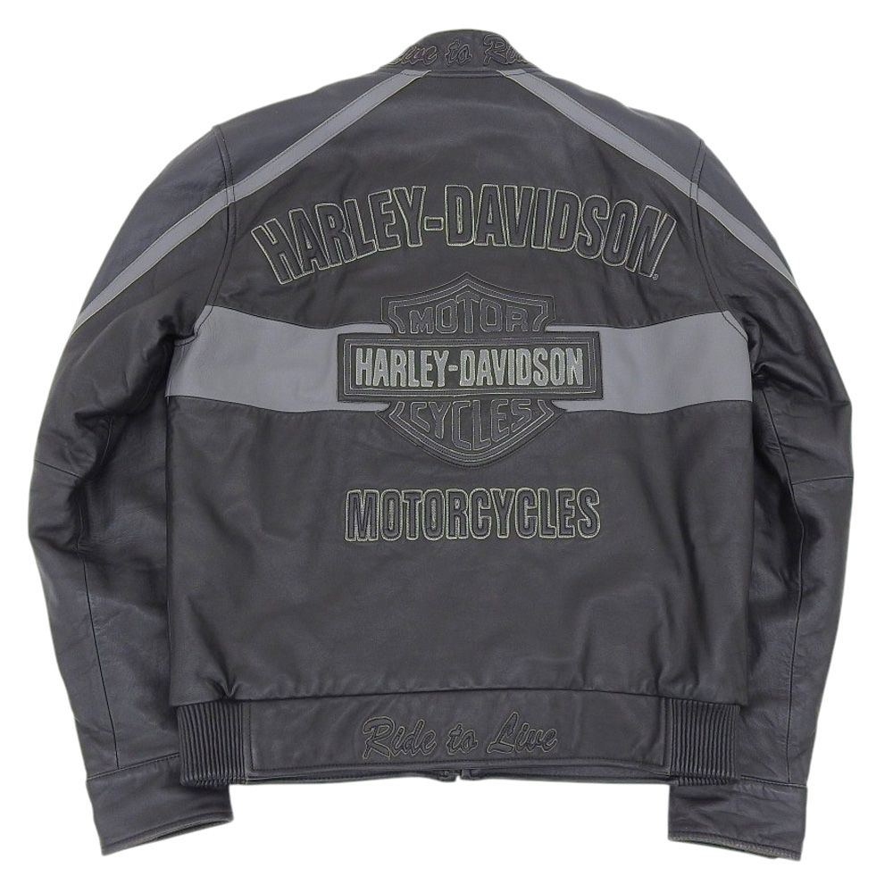 美品 HARLEY DAVIDSON ハーレーダビッドソン 両面ロゴ レザー シングルライダースジャケット S ブラック メンズ 古着 中古 USED