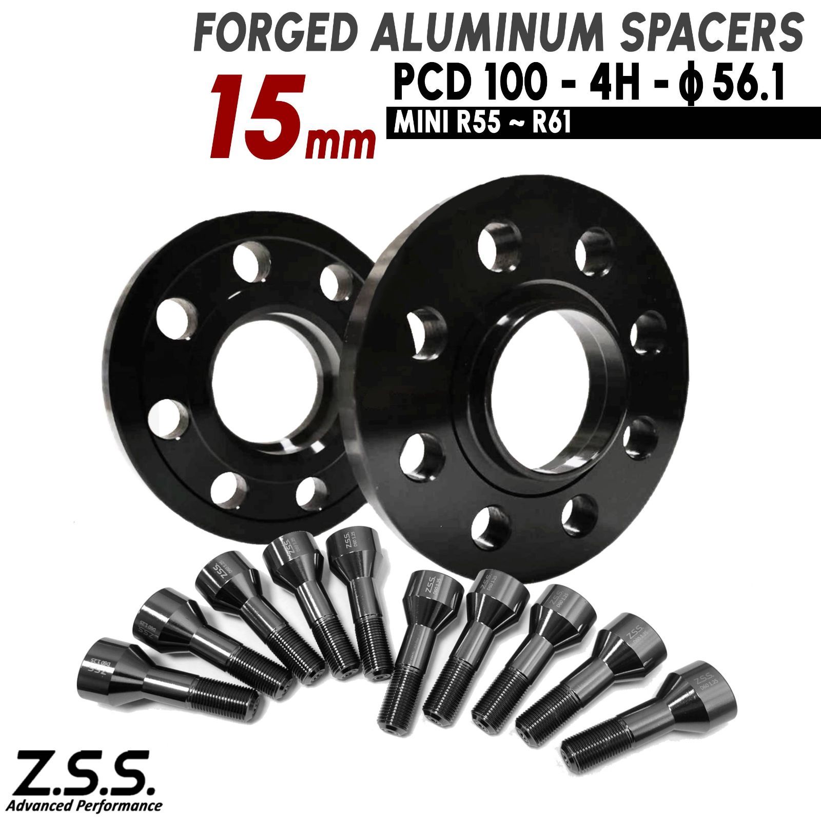 Z.S.S. AP 【チタン風ボルト付き】 ミニ クーパー MINI COOPER R56 (2007~2014) 15mm スペーサー PCD100 4穴 ハブ径 56.1φ M14xP1.25 ZSS