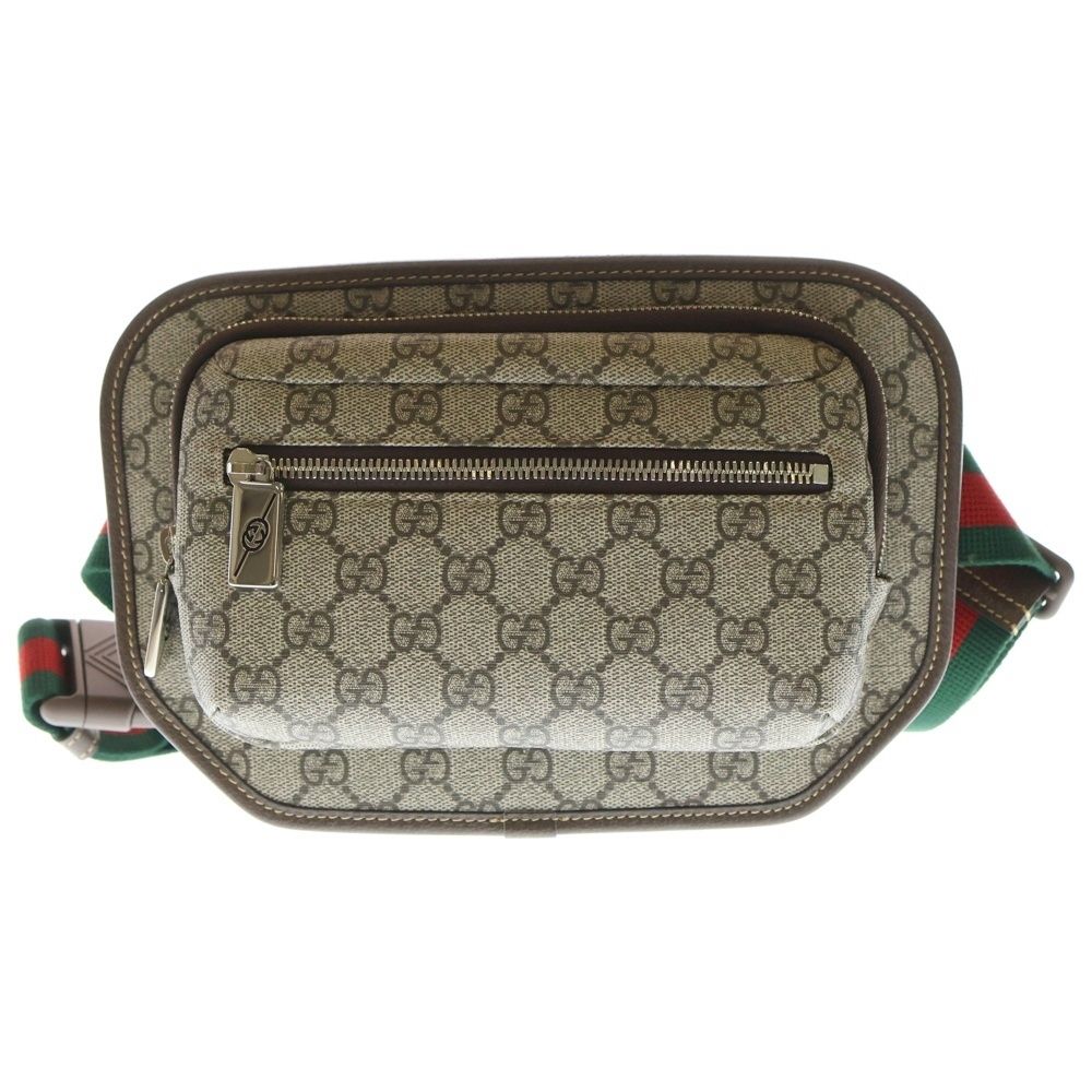 GUCCI (グッチ) GGスプリーム ボディバッグ ウエストポーチ ブラウン PVC 760217
