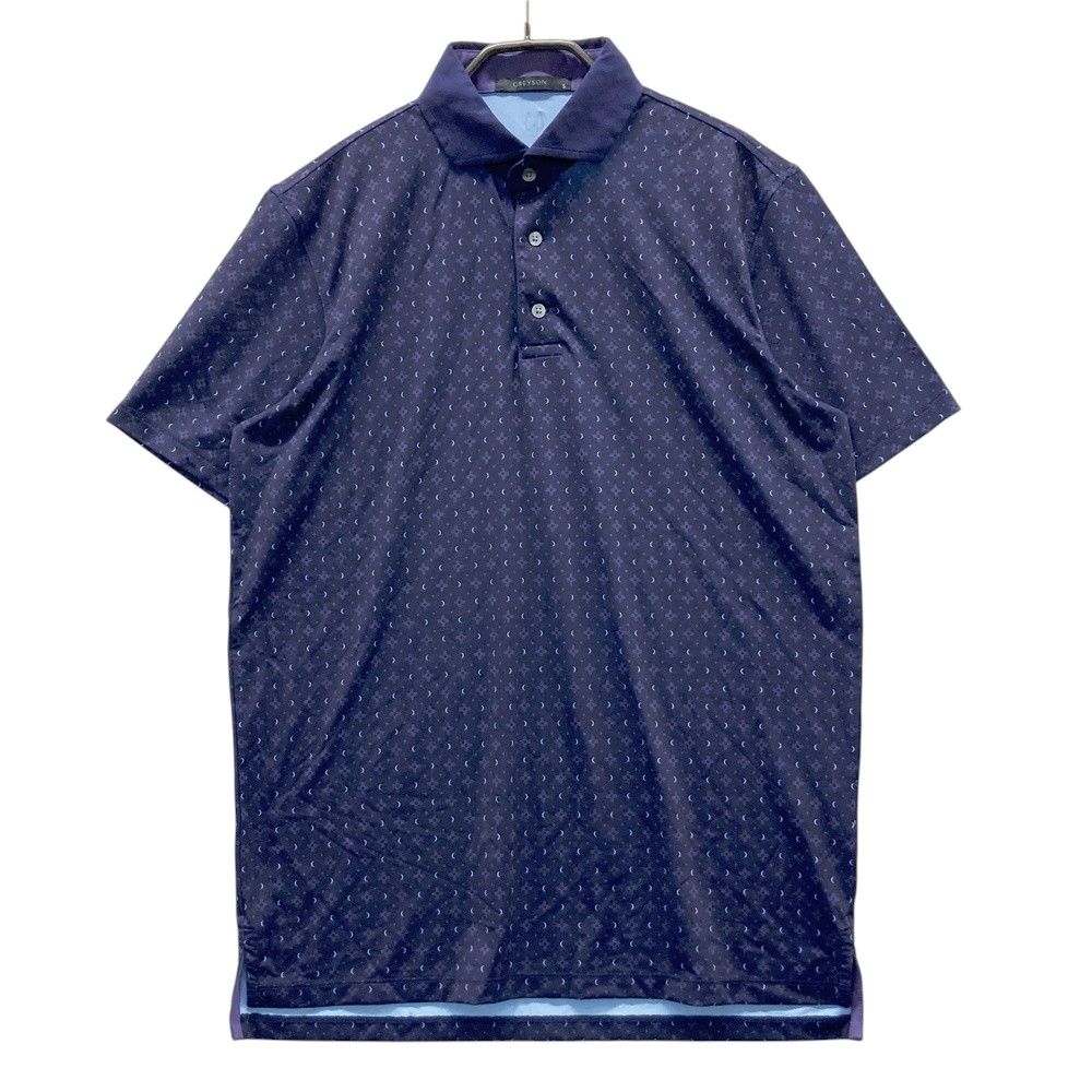 サイズ：S GREYSON グレイソン 半袖ポロシャツ 総柄 ネイビー系