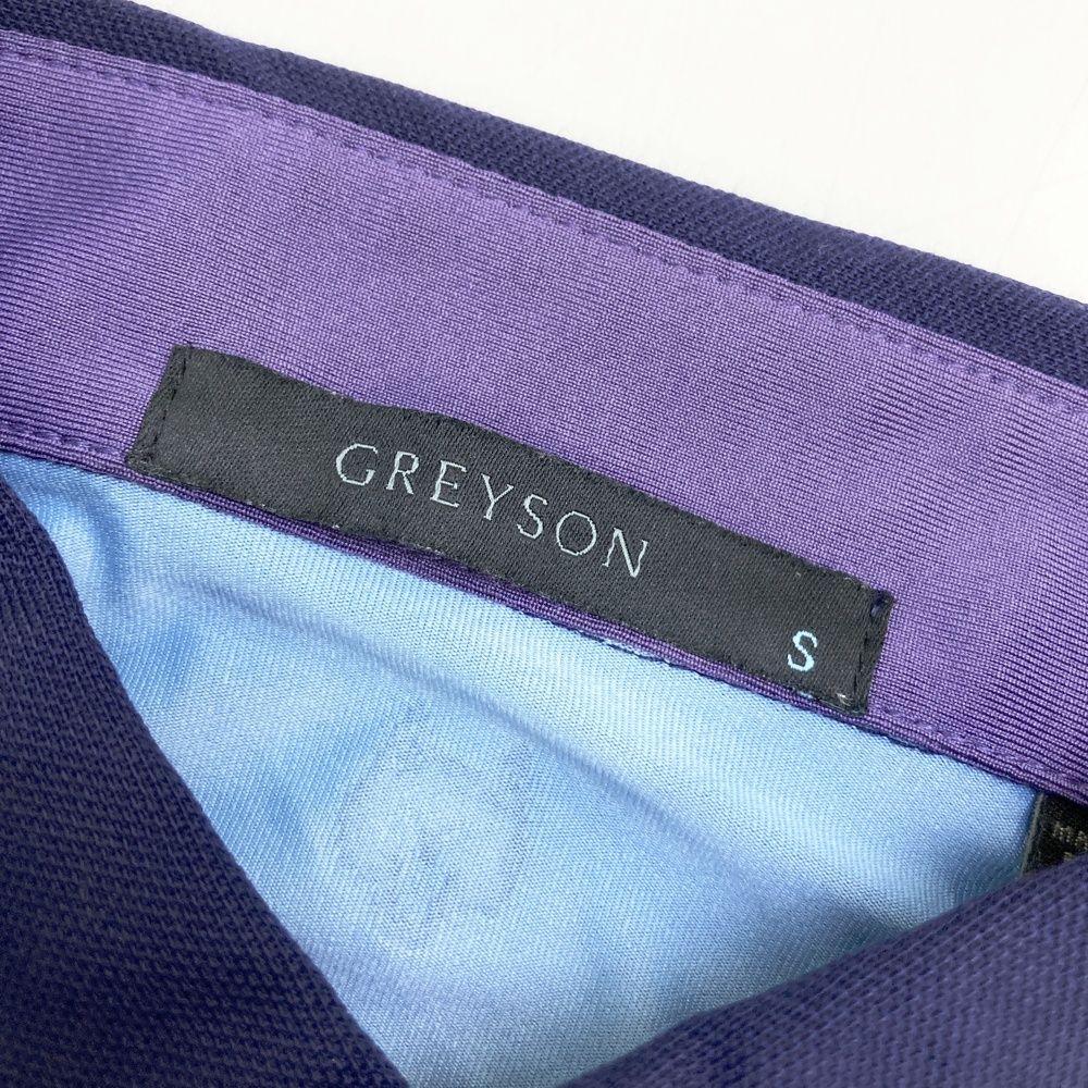 サイズ：S GREYSON グレイソン 半袖ポロシャツ 総柄 ネイビー系