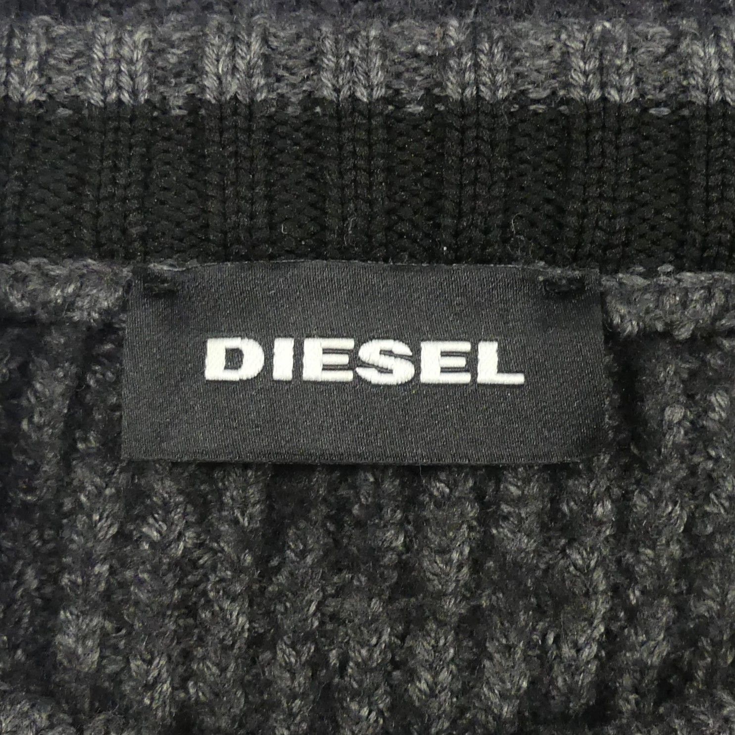 DIESEL ディーゼル セーター L ニット 古着 メンズ 黒 グレー ボーダー 