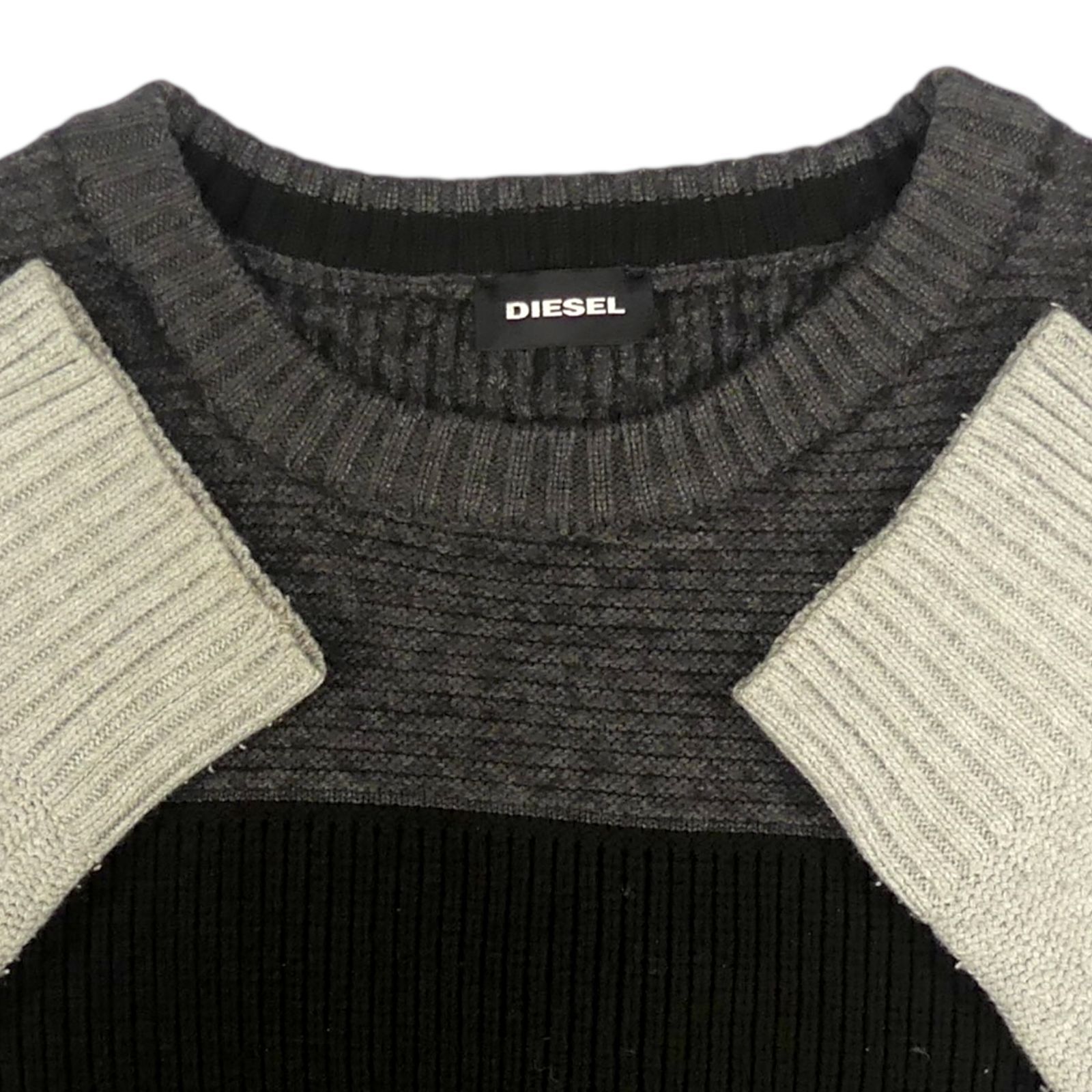 DIESEL ディーゼル セーター L ニット 古着 メンズ 黒 グレー ボーダー 