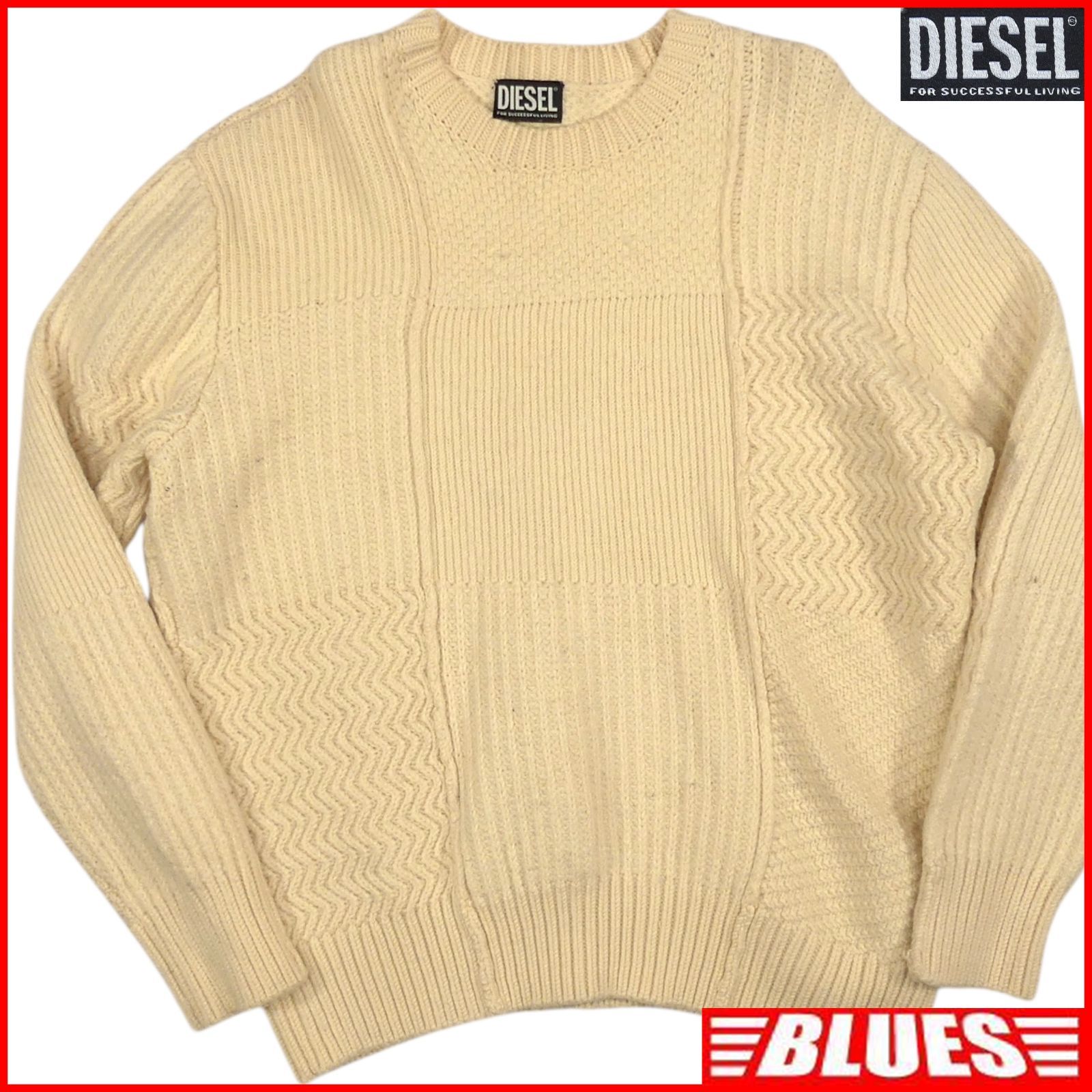 DIESEL ディーゼル セーター S ニット パネル切替ニット 白 ベージュ 