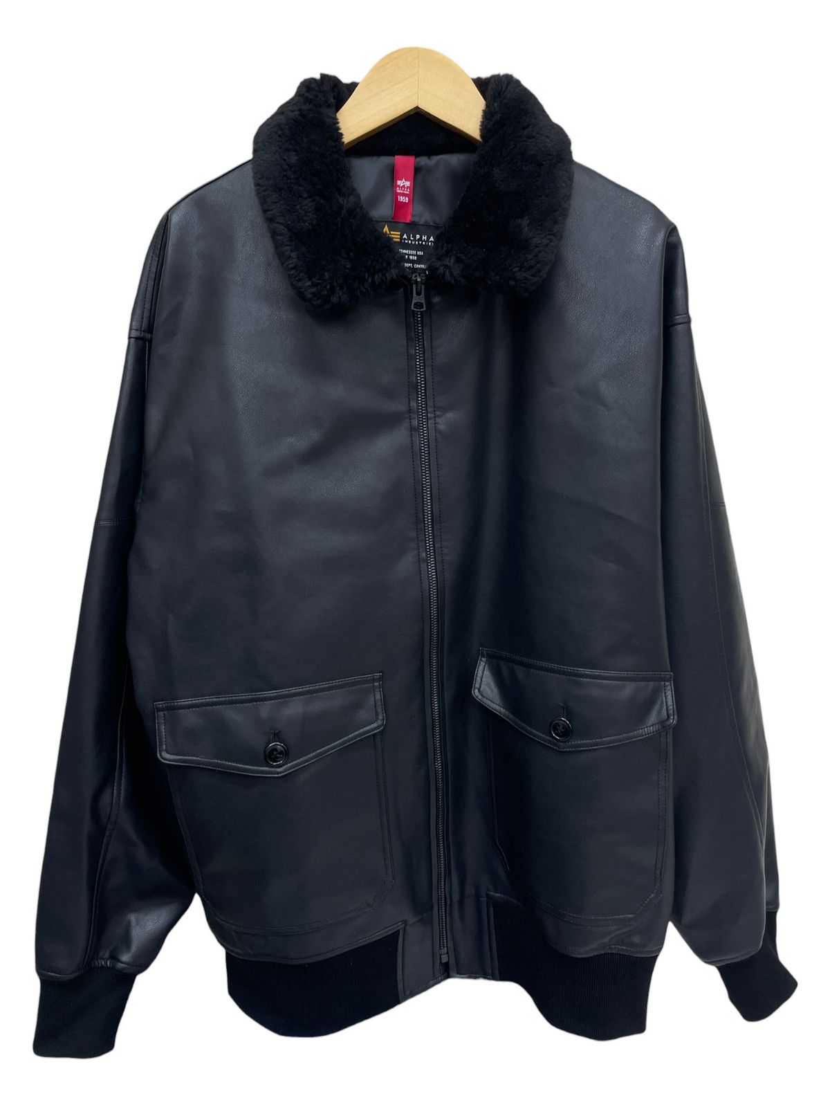 ALPHA INDUSTRIES ブラックレザージャケット M ライダース ALPHA INDUSTRIES (アルファインダストリーズ) アルファ G-1