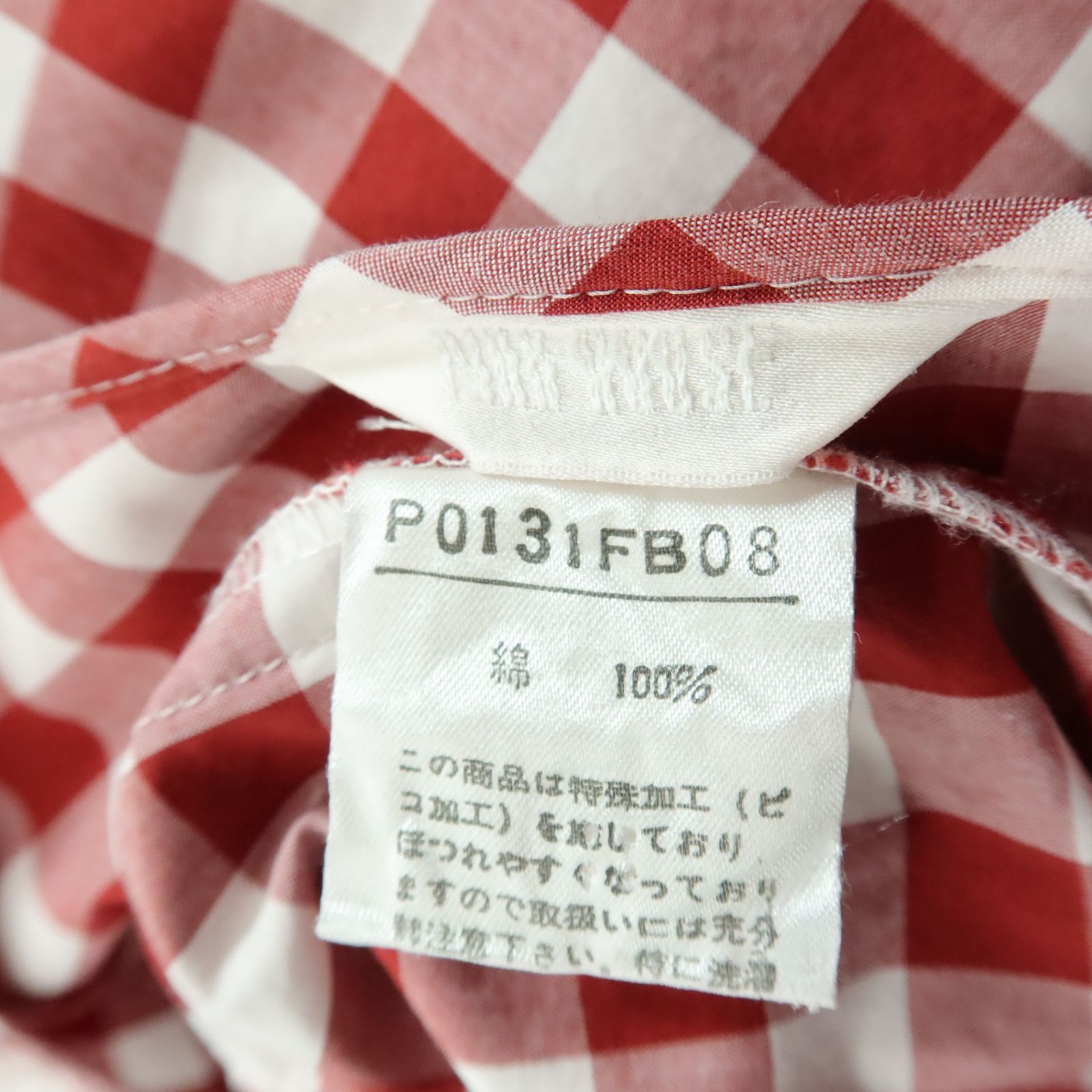 ピンクハウス☆リボン&ギンガムチェック♪長袖ローンブラウス 赤系