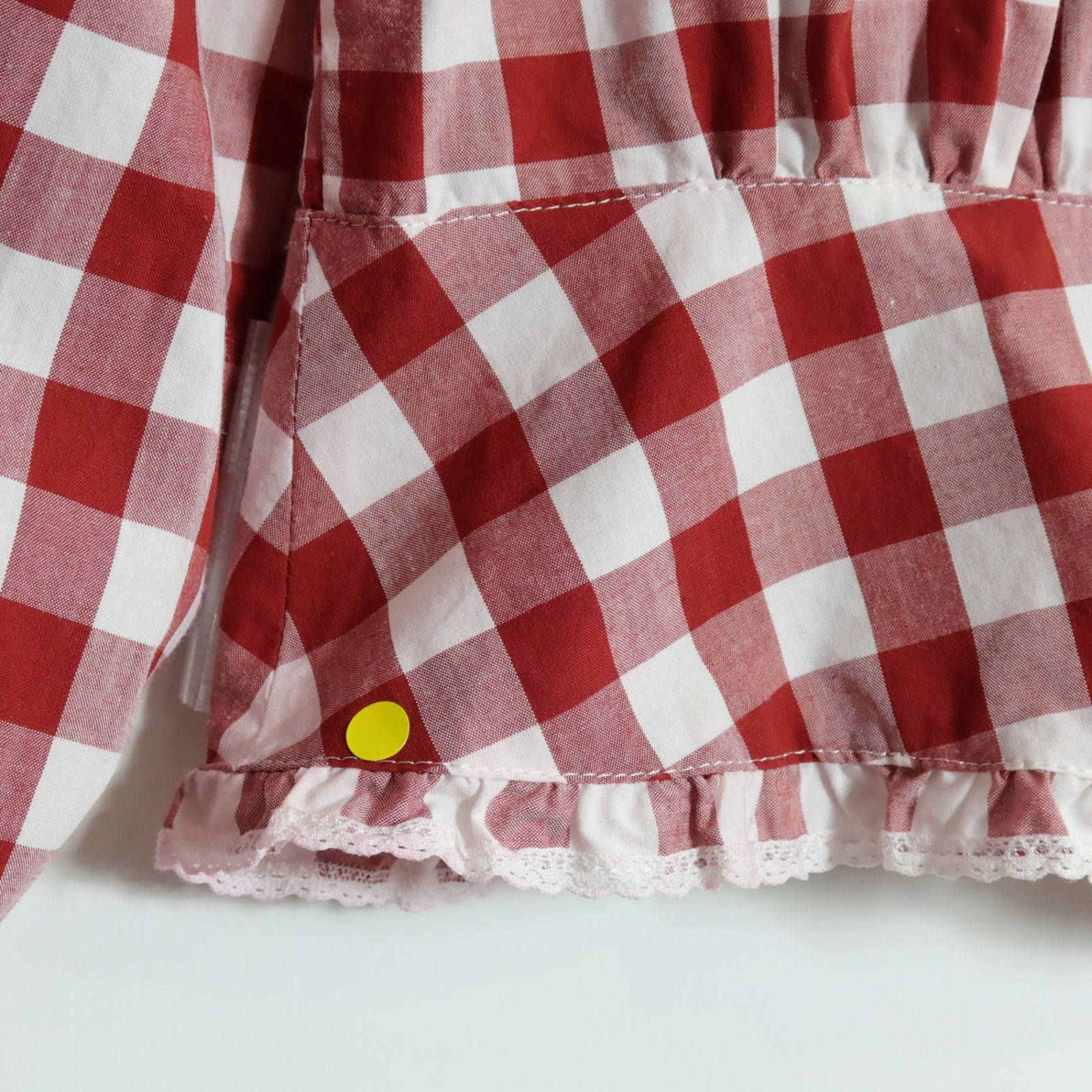 ピンクハウス☆リボン&ギンガムチェック♪長袖ローンブラウス 赤系