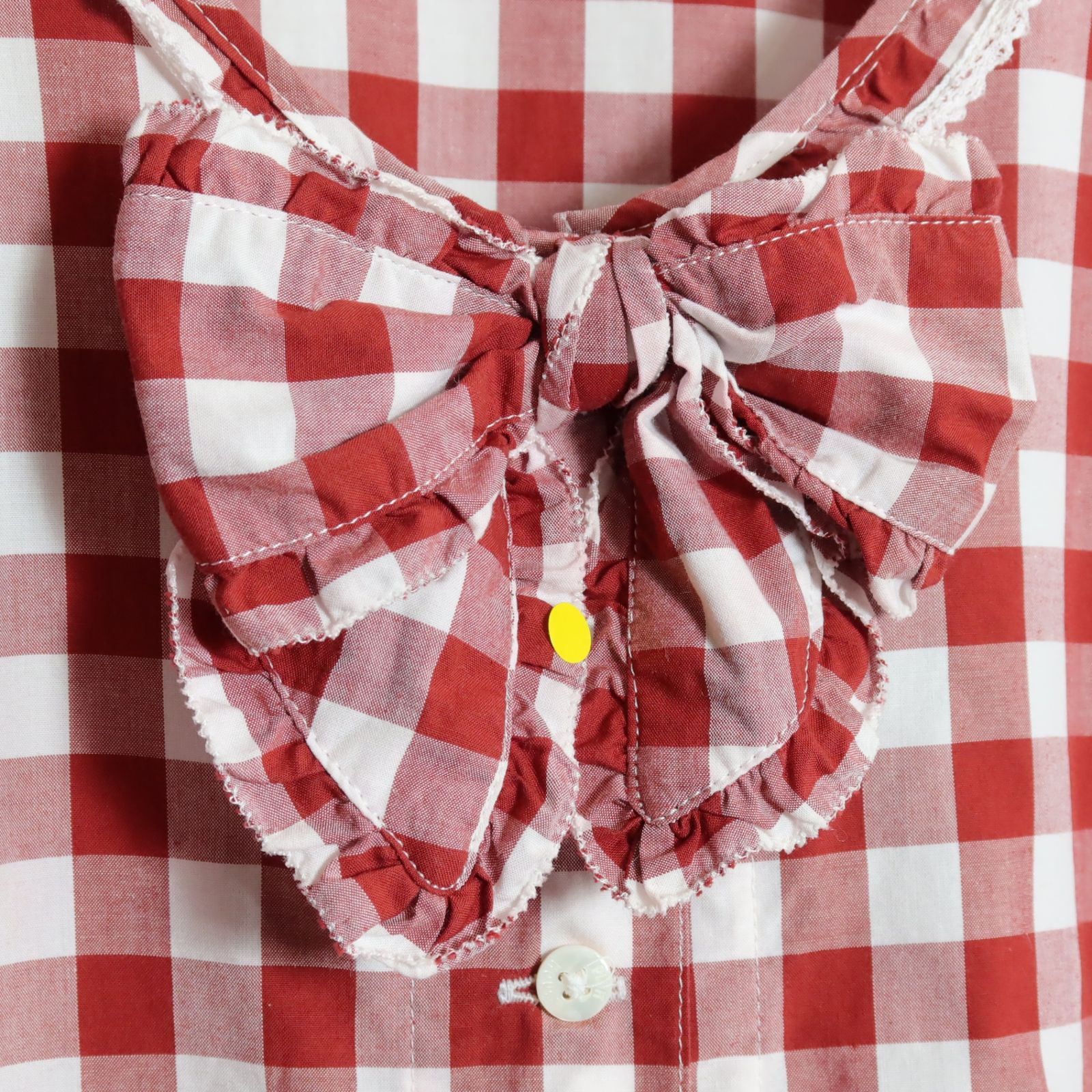 ピンクハウス☆リボン&ギンガムチェック♪長袖ローンブラウス 赤系