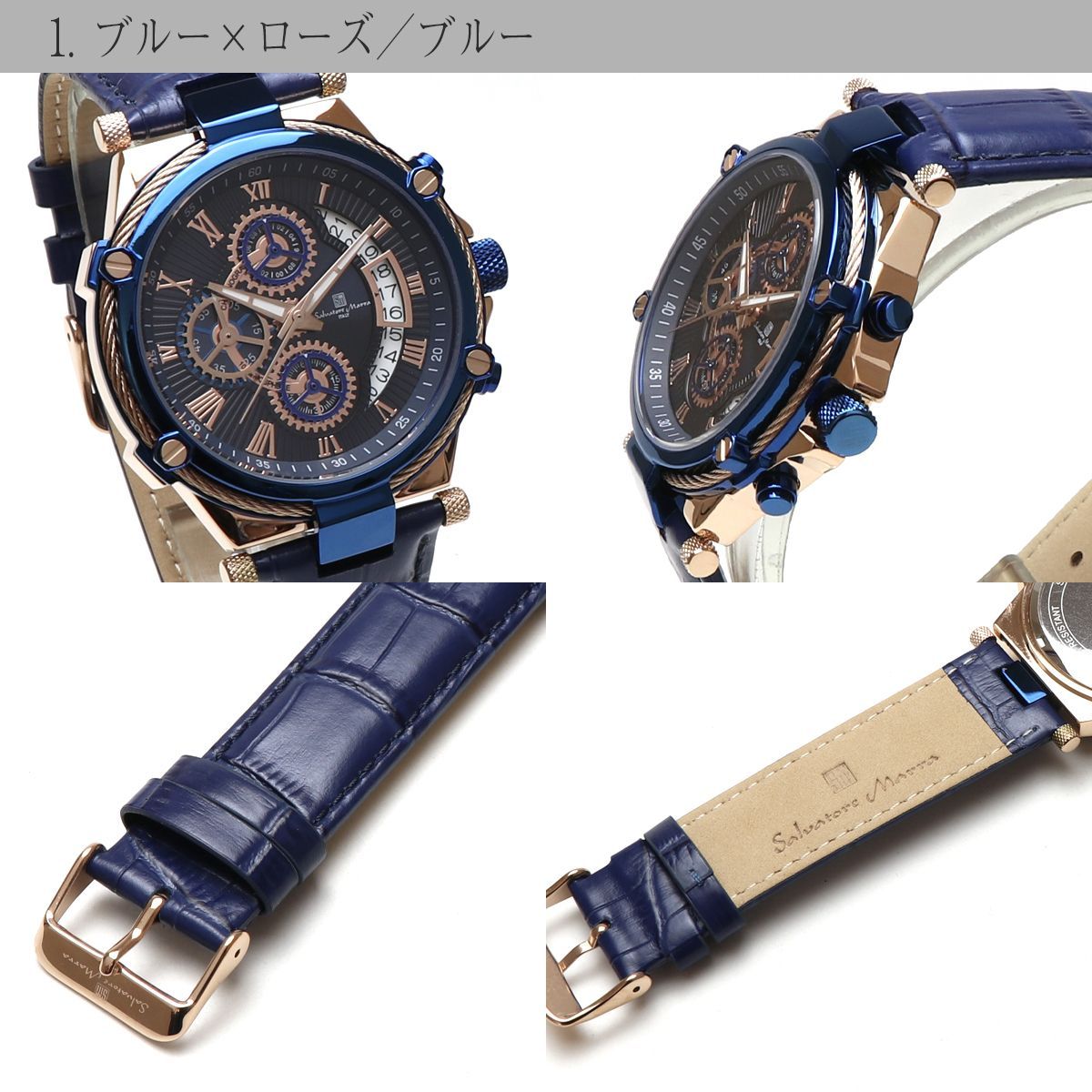 サルバトーレマーラ クロノグラフ 腕時計 Salvatore Marra SM18102 クロノ ストップウォッチ 多針 アナログ ビジネスウォッチ 日付 カレンダー レザーベルト 革ベルト 男性 時計 男性用腕時計