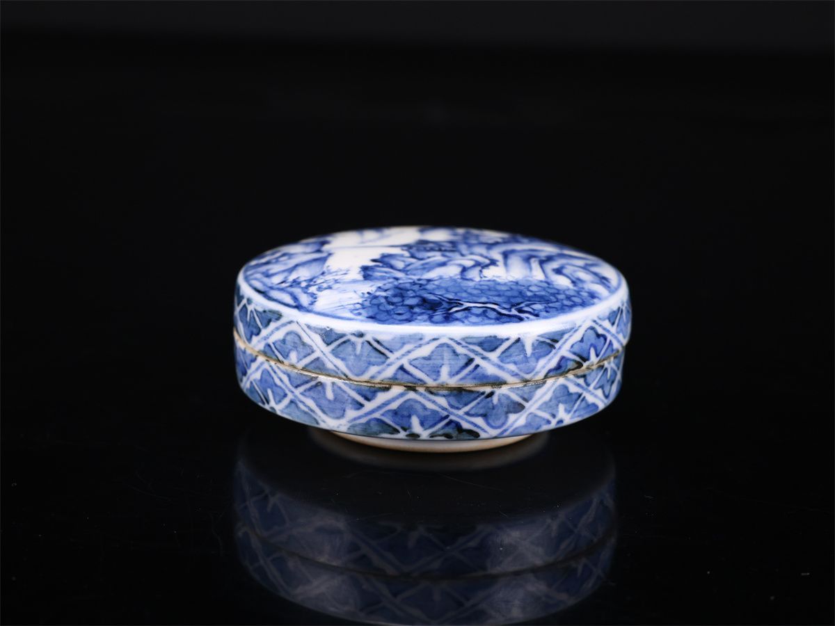 京焼名工 【高橋道八】 華中亭道八 染付 丸香合／表千家十三代即中斎