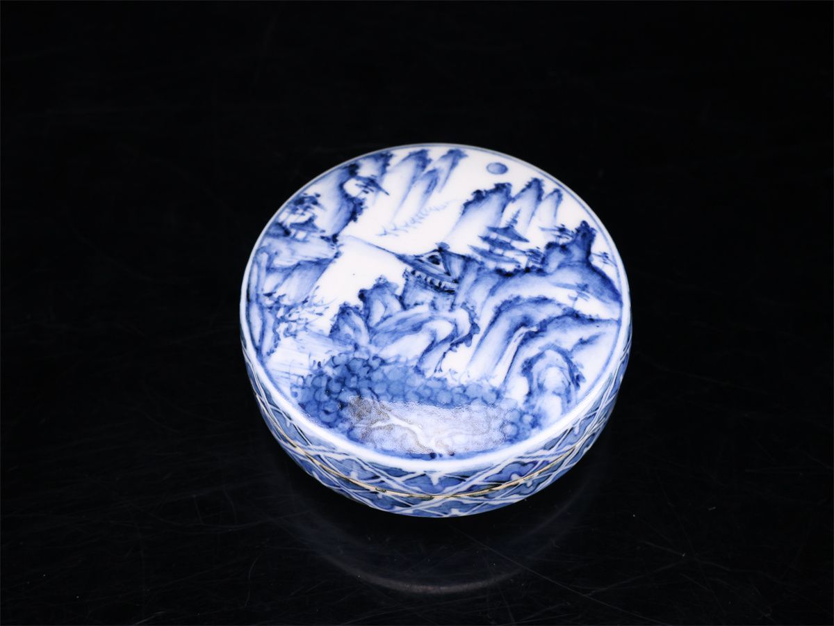 京焼名工 【高橋道八】 華中亭道八 染付 丸香合／表千家十三代即中斎