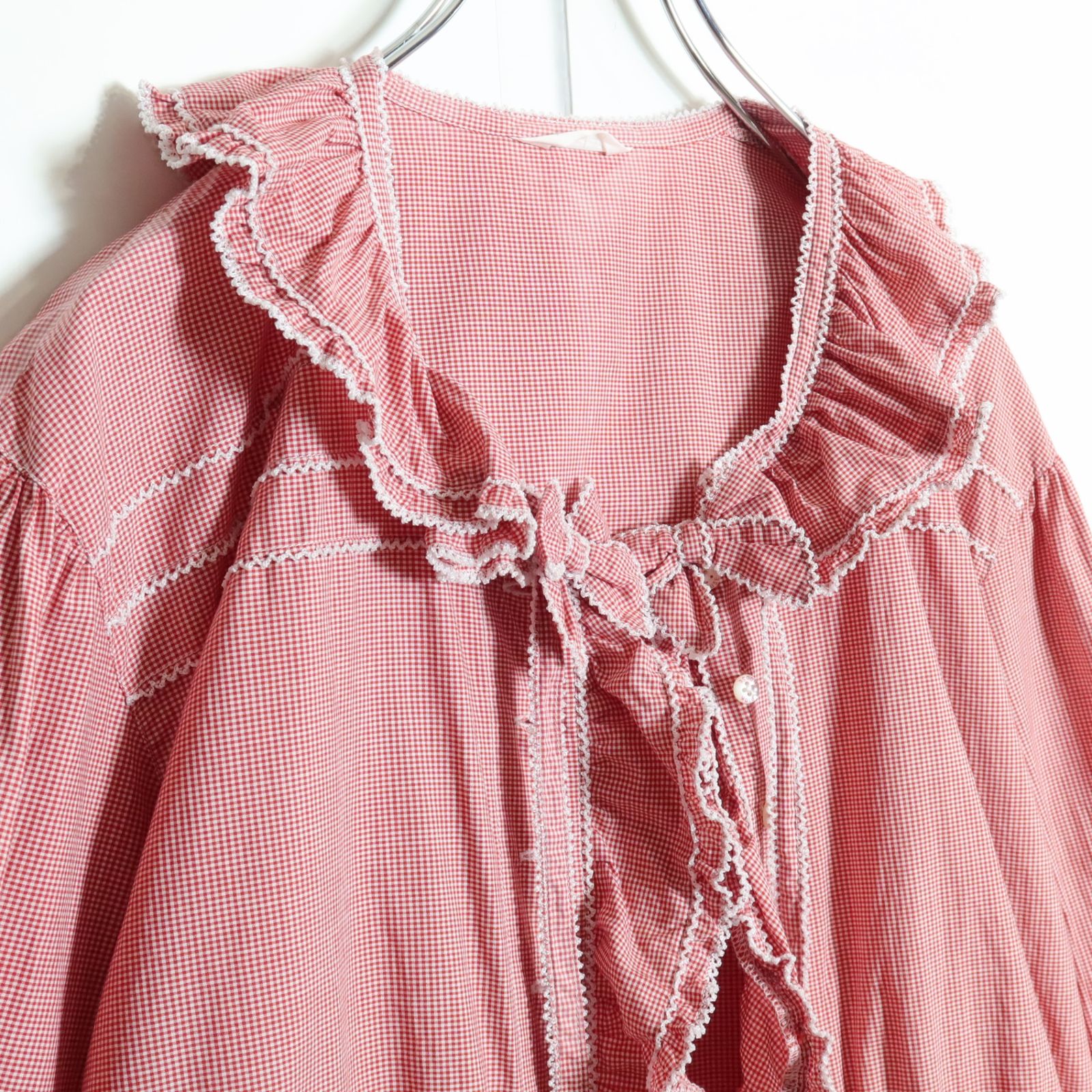 ピンクハウス☆ミニリボン&ギンガム♪長袖ローンチュニック ブラウス