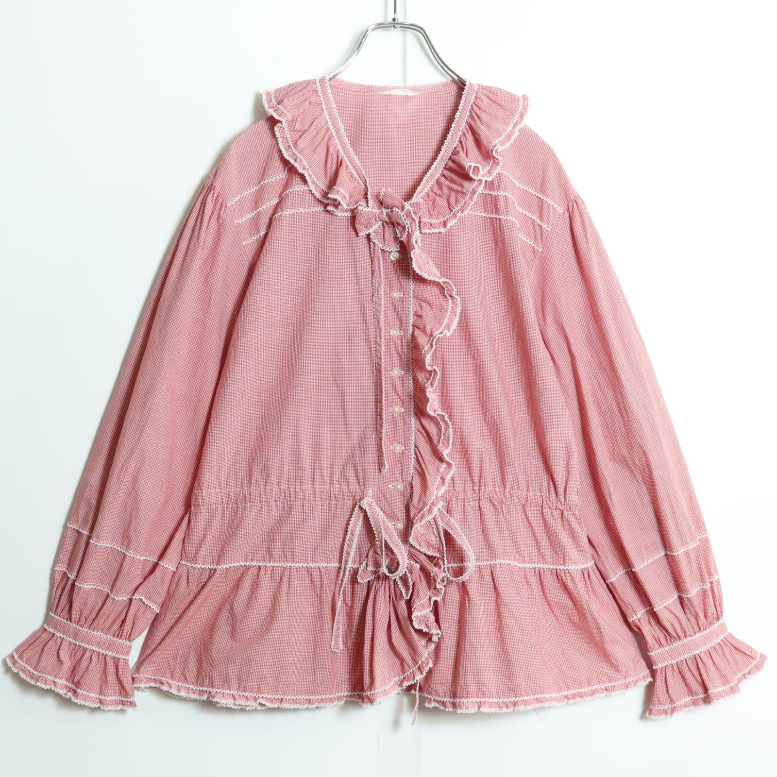 ピンクハウス☆ミニリボン&ギンガム♪長袖ローンチュニック ブラウス