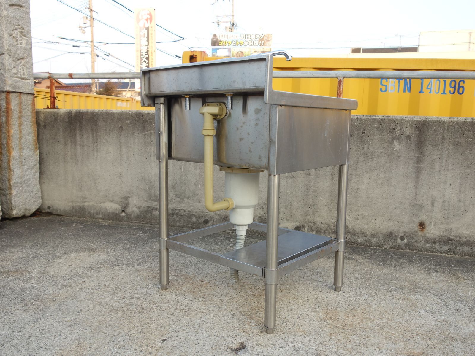 中古】M▽業務用 厨房 流し台 シンク ステンレス 一槽 1槽 水栓 バック