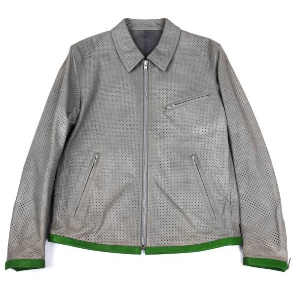 コムデギャルソン オムCOMME des GARCONS HOMME カウレザーパンチングジップブルゾン グレーM COMME des HOMME GARCONS コムデギャルソン | [ - GARÇONS オム 綿