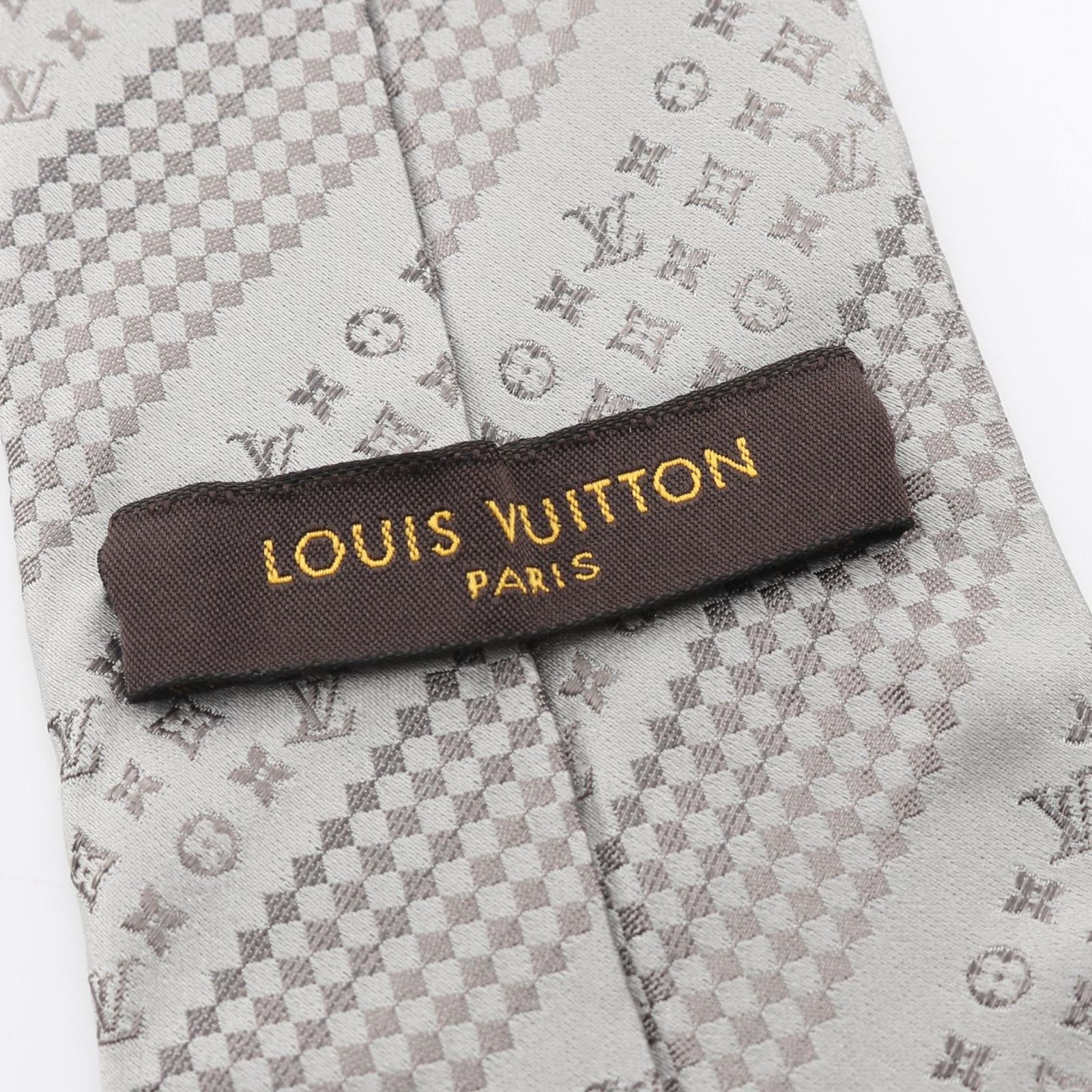 ルイ・ヴィトン LOUIS VUITTON ネクタイ モノグラム ダミエ グレー