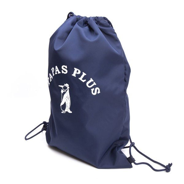 パパスプラスPapas+ ナイロンロゴプリントナップサック 紺
