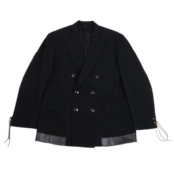 ヨウジヤマモト プールオムYohji Yamamoto POUR HOMME レザー使いウールピークドラペルジャケット 黒M ヨウジヤマモト プールオムYohji Yamamoto POUR HOMME レザー使い