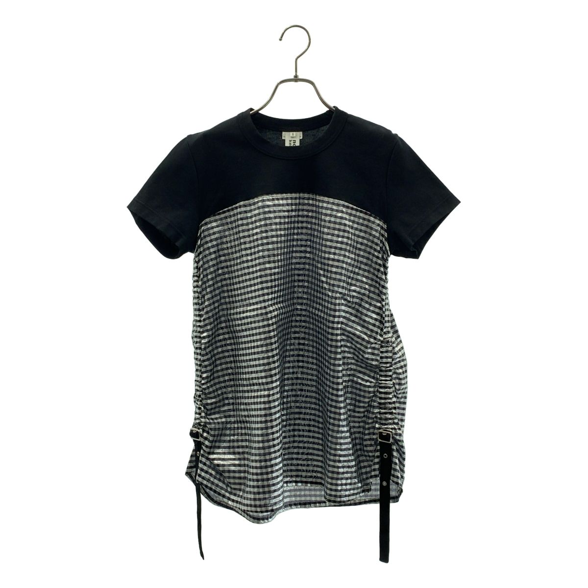 【美品】  noir kei ninomiya / ノワールケイニノミヤ | 2019SS | ダブルアジャスター クルーネック カットソー トップス | S | ブラック/シルバー系 | レディース ノワール・ ケイ ニノミヤ（NOIR KEI NINOMIYA）2024春夏コレクション