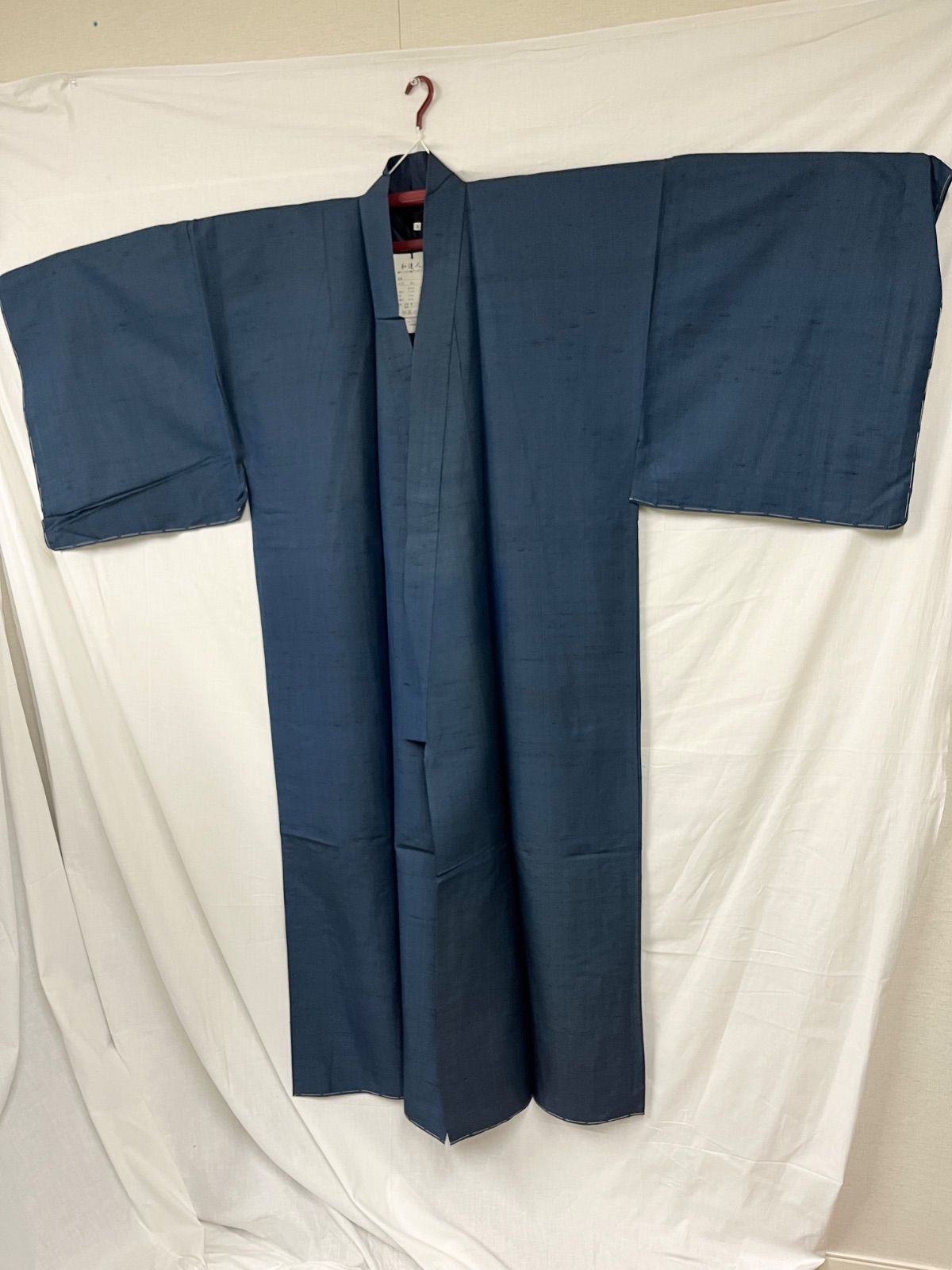 【未使用品】 美品　メンズ　きもの　和達人　着物　紳士　正絹　シルク　紬　アンサンブル　3L　絹100％　濃紺　紺　青　ブルー　3