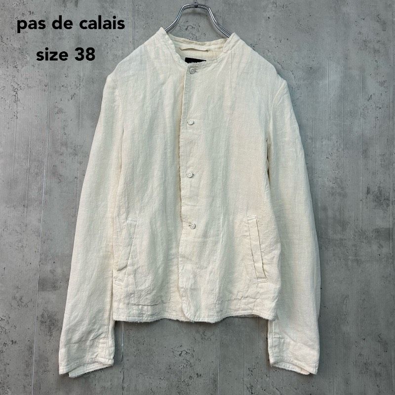 pas de calais パドカレ リネン ノーカラー ジャケット オフホワイト系