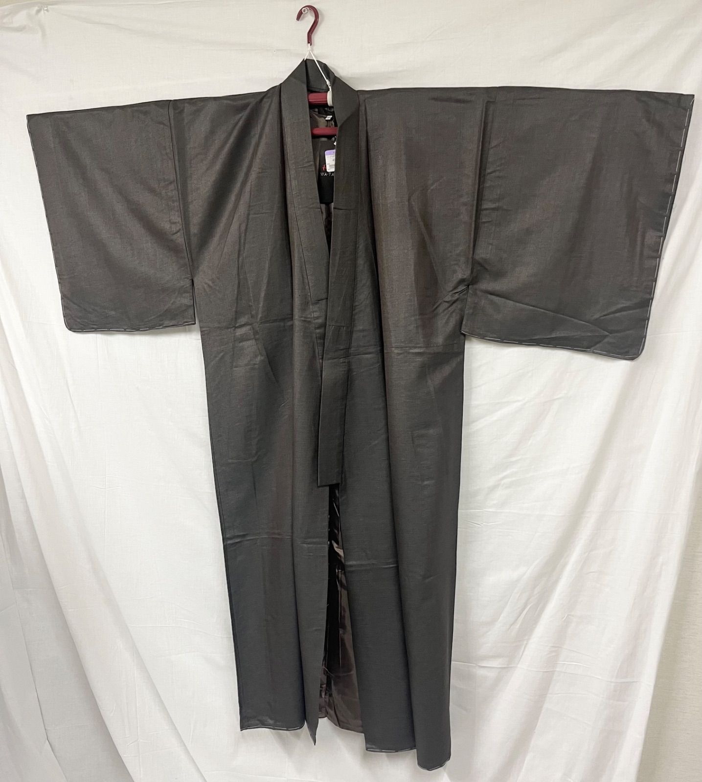 【未使用品】 メンズ　きもの　和達人　着物　紳士　正絹　シルク　紬　アンサンブル　M　絹100％　茶グレー 8