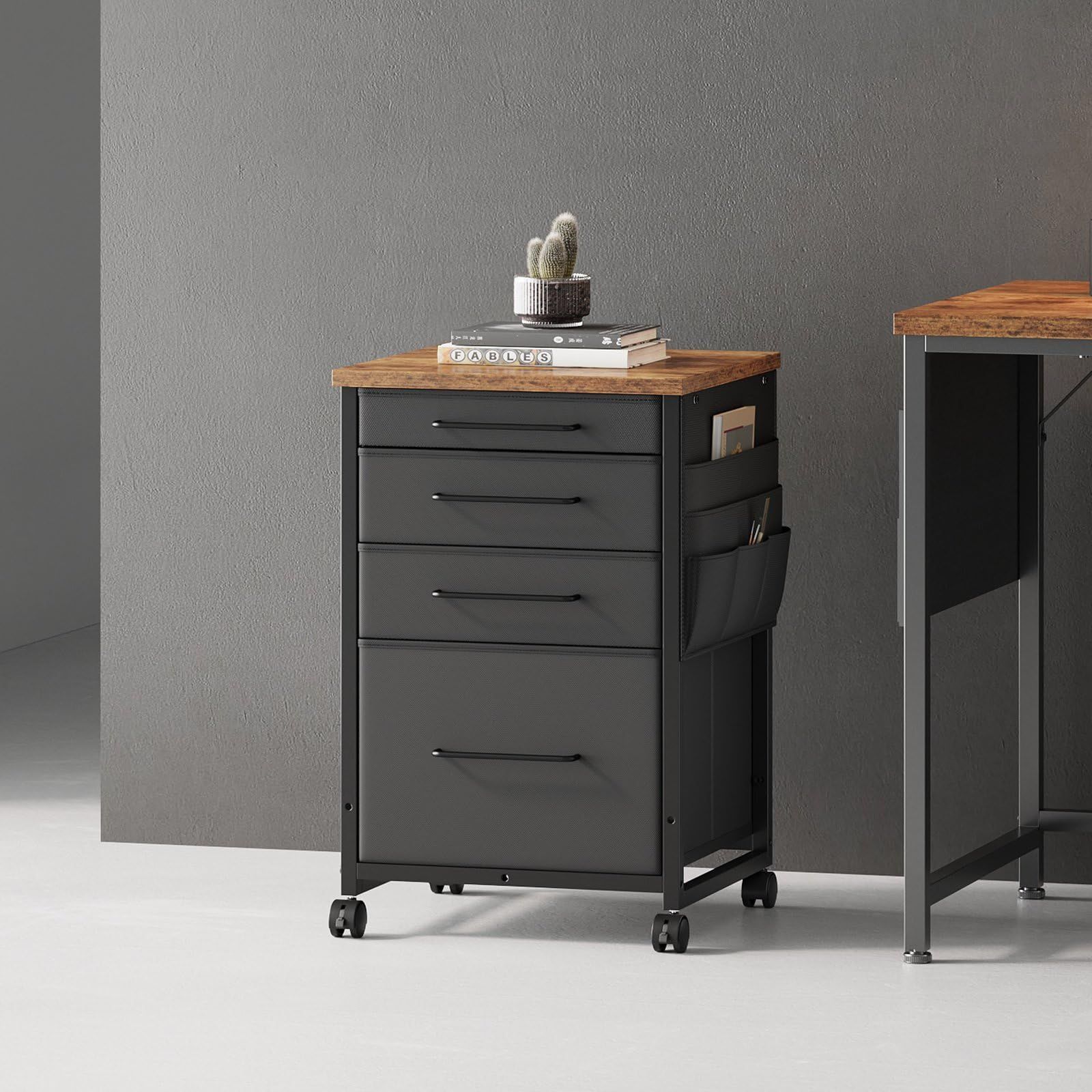 数量限定』 サイドワゴン 袖机 4段 布製 A4対応 大容量 オフィスワゴン