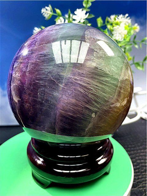 112mm 2485g AAA級 天然フローライト 蛍石 丸玉B89F1|390F02A