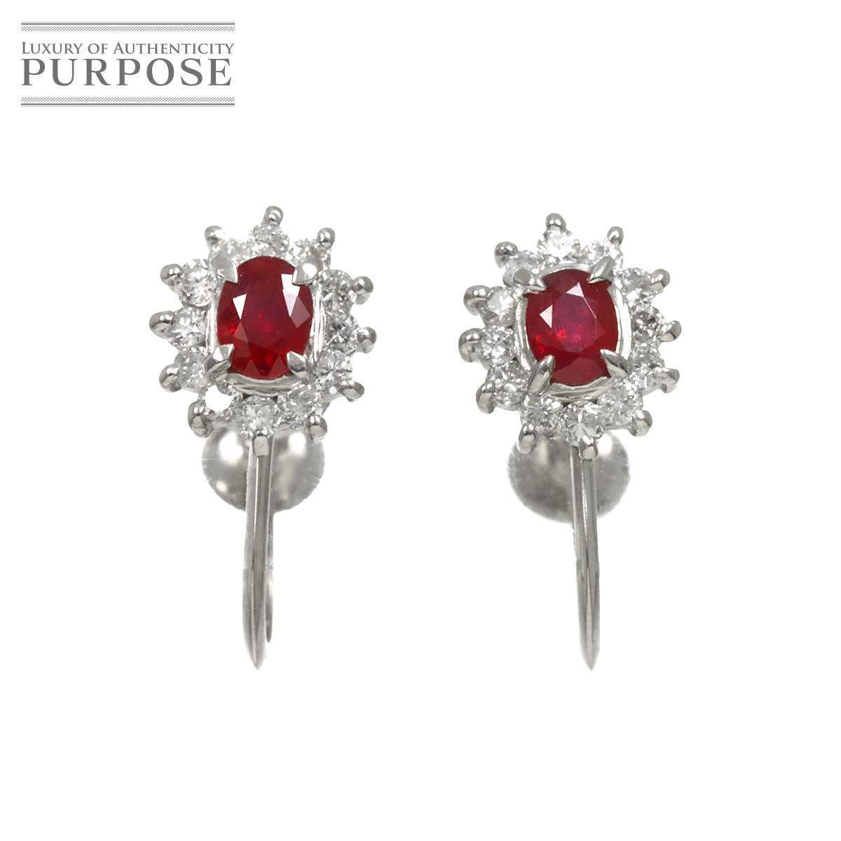 ルビー 0.21ct/0.16ct ダイヤ 0.15ct/0.15ct イヤリング Pt プラチナ 
