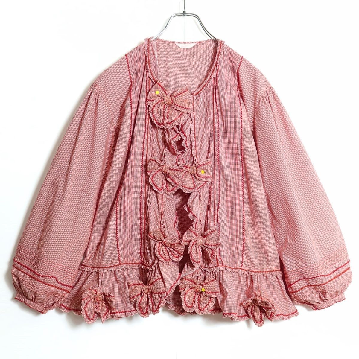 ピンクハウス☆リボンいっぱい♪ギンガムチェックのローンブラウス は