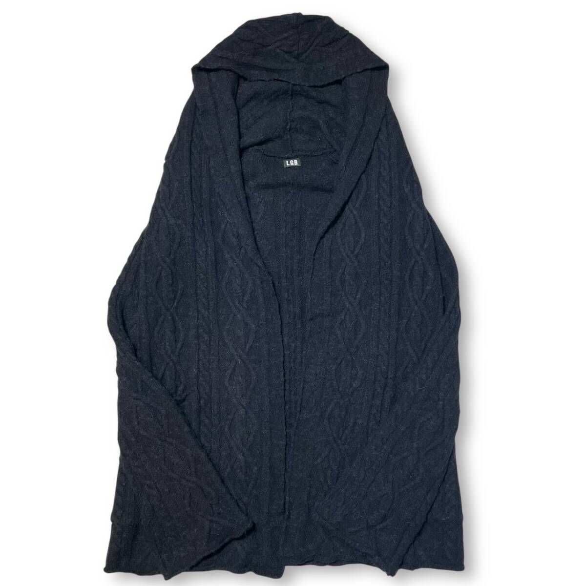 L.G.B ショールカラーケーブルニットフード付きカーディガン サイズ0 ブラック Y2K ルグランブルー 