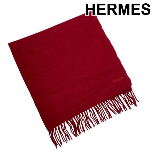 HERMES エルメス マフラー 赤 ストール フリンジ ○ エルメス HERMES マフラー ストール ブランドロゴ刺繍 フリンジ