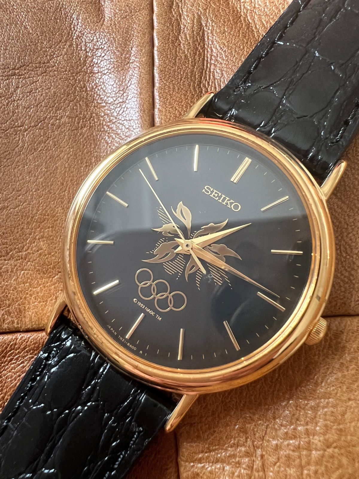 SEIKO セイコー 長野オリンピック記念モデル 7N21-8A00 ゴールド文字盤 