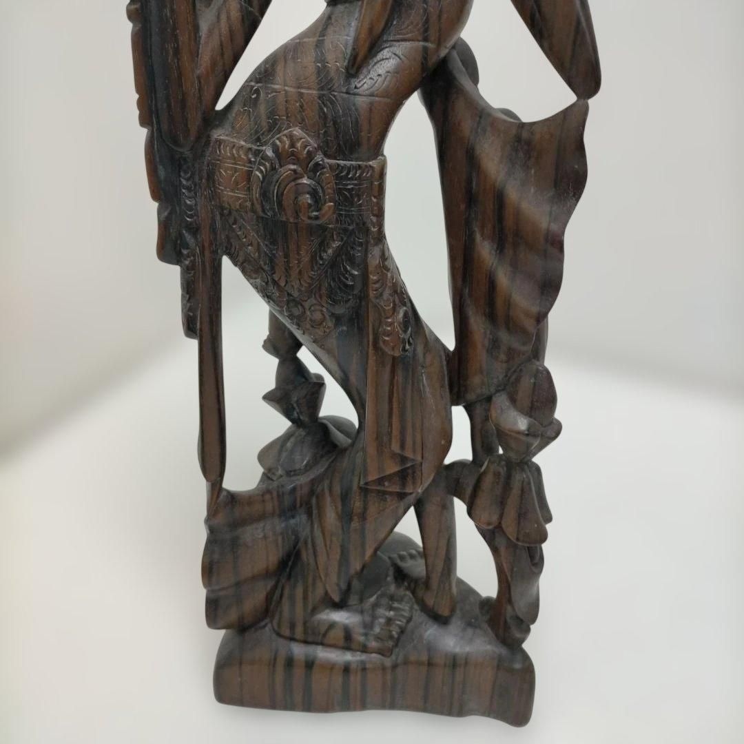  木彫り 女性像 天女 女神 中国美術風 彫刻 置物 大型 約50cm 木製 オブジェ インテリア 床置き 玄関 書斎 飾り像 260115-4T 鉢植え 置物 インテリア小物