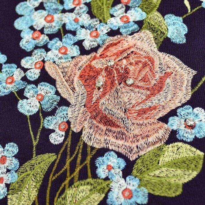 SuperBeauty カットソー レディース タートルネック 長袖 花刺繍