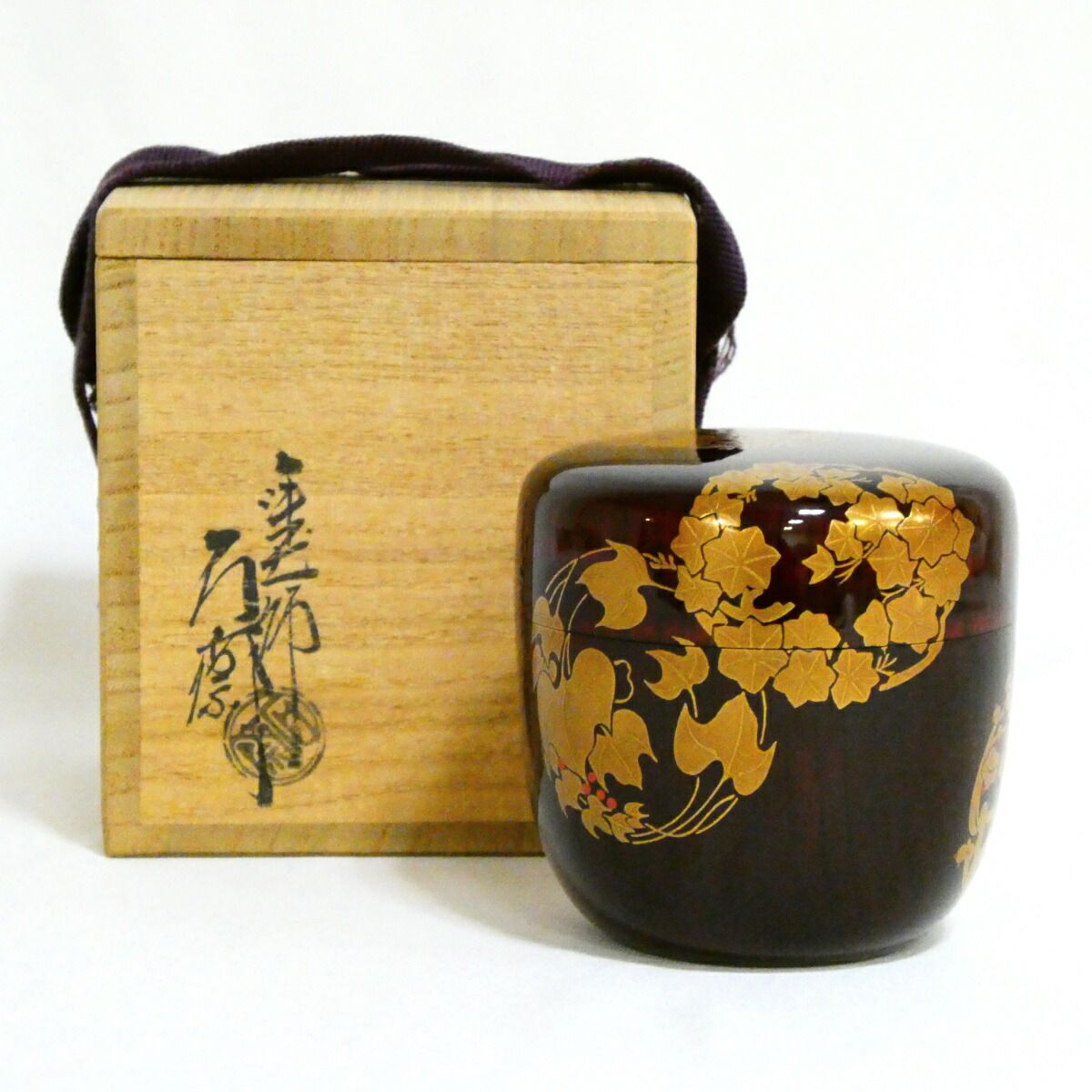 二月の特売品】山中塗 四代 辻石斎作 花丸大棗 四季草花 茶道具【中古