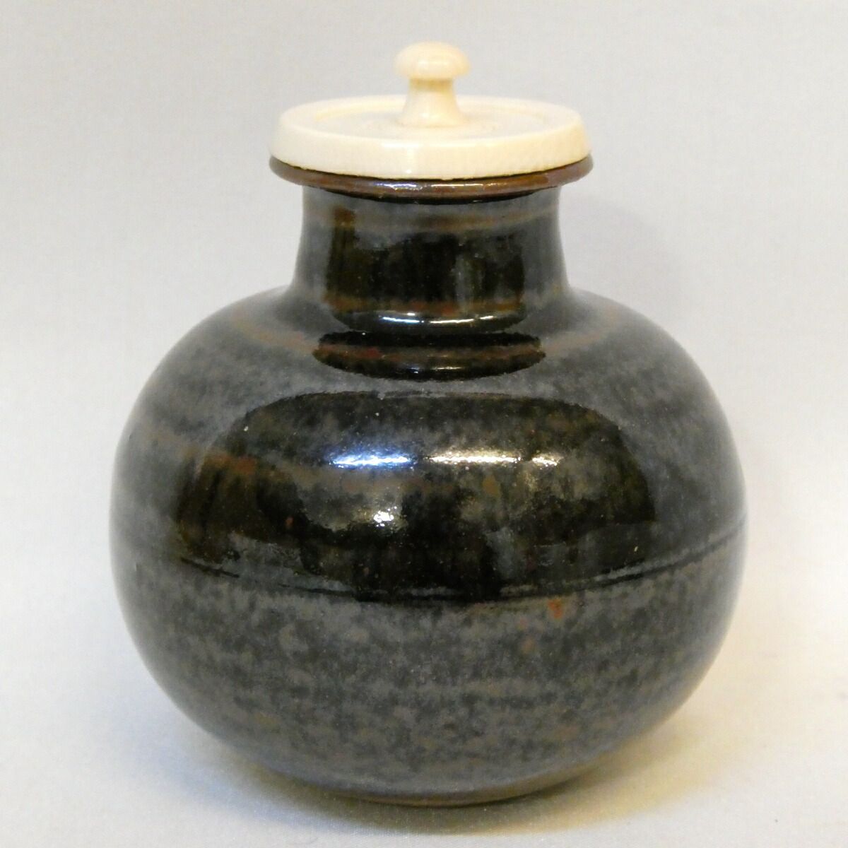 唐物・大名物写】松本鐵山作 利休丸壷 茶入 藤種緞子 鉄山 茶道具