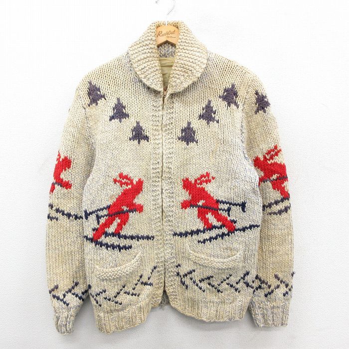 M/古着 長袖 フルジップ カウチン ニット カーディガン メンズ 80年代 80s スキー ショールカラー タロン 生成り他【spe】 25dec27 M/古着 長袖 フルジップ カウチン ニット カーディガン メンズ 80年代